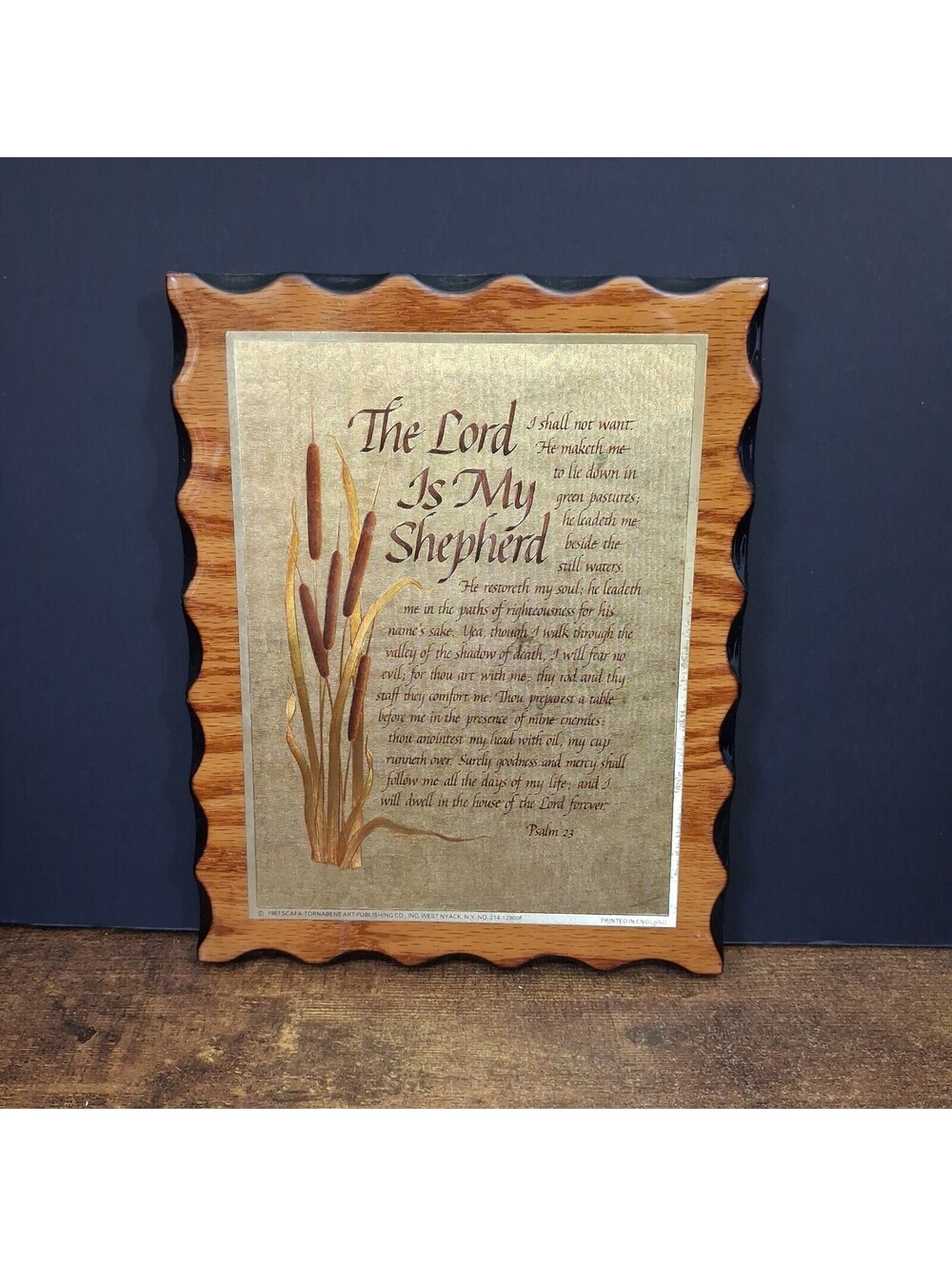 Vintage Christian Themed The Lord Is My Shepherd Lacquered Wall Decor Plaque